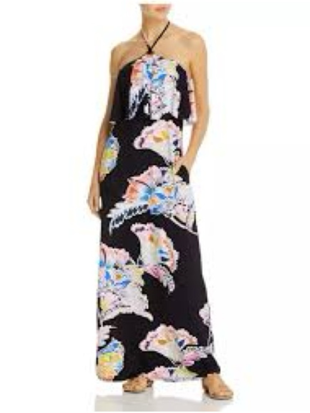 Trina Turk Black Floral Halter Maxi Dress